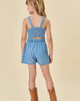 Conjunto de Blusa Cropped e Shorts em Jeans Teca 81637 Infanti