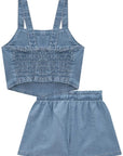 Conjunto de Blusa Cropped e Shorts em Jeans Teca 81637 Infanti