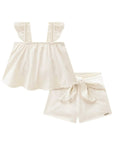 Conjunto de Blusa Cropped e Shorts em Linho Deluxe 88157 Infanti Infantil Menina