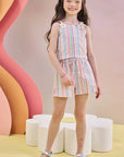 Conjunto de Blusa Cropped e Shorts em Tecido Rainbow 83114 Infanti Infantil Menina