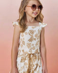 Conjunto de Blusa Cropped e Shorts em Tecido Texturizado 85463 Infanti Infantil Menina
