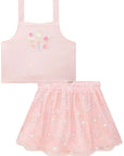 Conjunto de Blusa Cropped em Alfaiataria Twill e Saia em Tule Bordado. Com Shorts Embutido 83980 Infanti Infantil Menina