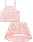 Conjunto de Blusa Cropped em Alfaiataria Twill e Saia em Tule Bordado. Com Shorts Embutido 83980 Infanti Infantil Menina