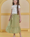 Conjunto de Blusa Cropped em Canelado Liz com Saia Midi em Viscose Bordado Flores 86847 Infanti Infantil Menina