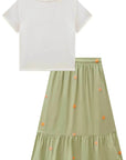 Conjunto de Blusa Cropped em Canelado Liz com Saia Midi em Viscose Bordado Flores 86847 Infanti Infantil Menina