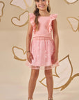 Conjunto de Blusa Cropped em Canelado Liz e Saia em Tule Bordado com Shorts Embutido 88753 Infanti Infantil Menina