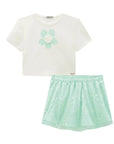 Conjunto de Blusa Cropped em Cotton e Saia em Tule Bordado com Shorts Embutido 87417 Infanti Infantil Menina