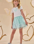 Conjunto de Blusa Cropped em Cotton e Saia em Tule Bordado com Shorts Embutido 87417 Infanti Infantil Menina