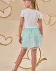 Conjunto de Blusa Cropped em Cotton e Saia em Tule Bordado com Shorts Embutido 87417 Infanti Infantil Menina