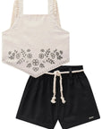 Conjunto de Blusa Cropped em Linho Deluxe com Shorts em Sarja com Elastano 85227 Infanti Infantil Menina