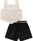 Conjunto de Blusa Cropped em Linho Deluxe com Shorts em Sarja com Elastano 85227 Infanti Infantil Menina