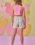Conjunto de Blusa Cropped em Malha Power e Shorts em Moletom Linho sem Pelucia 87188 Infanti Infantil Menina