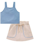 Conjunto de Blusa Cropped em Tecido Light Chambray e Short Saia em Linho com Elastano 84583 Infanti Infantil Menina