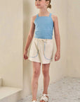 Conjunto de Blusa Cropped em Tecido Light Chambray e Short Saia em Linho com Elastano 84583 Infanti Infantil Menina