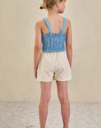 Conjunto de Blusa Cropped em Tecido Light Chambray e Short Saia em Linho com Elastano 84583 Infanti Infantil Menina