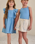 Conjunto de Blusa Cropped em Tecido Light Chambray e Short Saia em Linho com Elastano 84583 Infanti Infantil Menina