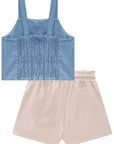 Conjunto de Blusa Cropped em Tecido Light Chambray e Short Saia em Linho com Elastano 84583 Infanti Infantil Menina