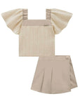 Conjunto de Blusa Cropped em Tecido Plissado e Short Saia em Tricoline com Elastano 88154 Infanti Infantil Menina
