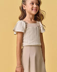 Conjunto de Blusa Cropped em Tecido Plissado e Short Saia em Tricoline com Elastano 88154 Infanti Infantil Menina