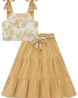 Conjunto de Blusa Cropped em Tecido Texturizado com Saia Midi em Viscose 85699 Infanti Infantil Menina