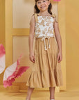Conjunto de Blusa Cropped em Tecido Texturizado com Saia Midi em Viscose 85699 Infanti Infantil Menina