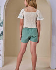 Conjunto de Blusa Cropped em Tecido Texturizado e Shorts em Linho com Elastano 88108 Infanti Infantil Menina