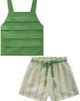 Conjunto de Blusa Cropped em Viscose com Shorts em Linho Bordado Listras 85240 Infanti Infantil Menina