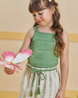 Conjunto de Blusa Cropped em Viscose com Shorts em Linho Bordado Listras 85240 Infanti Infantil Menina
