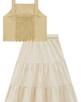 Conjunto de Blusa em Blend de Viscose e Saia Midi em Linho Santorine com Elastano 96501 Infanti Infantil Menina