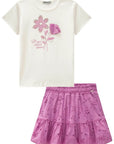 Conjunto de Blusa em Canelado e Saia em Laise. Com Shorts Embutido 85762 Infanti Infantil Menina