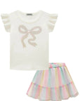 Conjunto de Blusa em Canelado Liz e Saia em Tule Foil Degradê com Shorts Embutido 87409 Infanti Infantil Menina