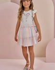 Conjunto de Blusa em Canelado Liz e Saia em Tule Foil Degradê com Shorts Embutido 87409 Infanti Infantil Menina