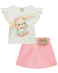 Conjunto de Blusa em Cotton com Short Saia em Moletom sem Pelúcia 87085 Infanti Bebê Menina
