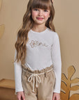 Conjunto de Blusa em Cotton com Shorts em Malha Veludo Cotelê Bordado 93487 Infanti Infantil Menina