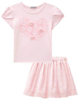 Conjunto de Blusa em Cotton e Saia em Chiffon Flores. Com Shorts Embutido 84337 Infanti Infantil Menina
