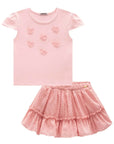 Conjunto de Blusa em Cotton e Saia em Chiffon Shine. Com Shorts Embutido 85569 Infanti Infantil Menina