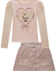 Conjunto de Blusa em Cotton e Saia em Lã Batida com Shorts Embutido 92193 Infanti Infantil Menina