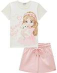 Conjunto de Blusa em Cotton e Short Saia em Canelado Liz 84341 Infanti Infantil Menina