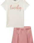 Conjunto de Blusa em Cotton e Short Saia em Malha Jacquard 85294 Infanti Infantil Menina