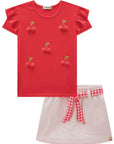 Conjunto de Blusa em Cotton e Short Saia em Moletom sem Pelúcia 84347 Infanti Infantil Menina