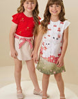 Conjunto de Blusa em Cotton e Short Saia em Moletom sem Pelúcia 84347 Infanti Infantil Menina