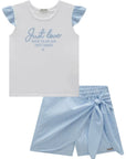 Conjunto de Blusa em Cotton e Short Saia em Tricoline Listrado 84589 Infanti Infantil Menina