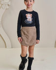 Conjunto de Blusa em Cotton e Short Saia em Veludo Cotelê Gold 93044 Infanti Infantil Menina