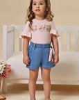 Conjunto de Blusa em Cotton e Shorts em Jeans com Elastano 96961 Infanti Infantil Menina