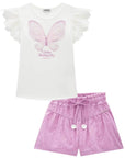 Conjunto de Blusa em Cotton e Shorts em Laise Romantic 93217 Infanti Infantil Menina