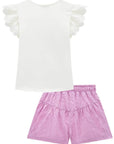 Conjunto de Blusa em Cotton e Shorts em Laise Romantic 93217 Infanti Infantil Menina