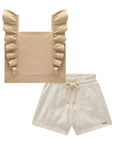Conjunto de Blusa em Cotton e Shorts em Tecido Listrado Bordado 96665 Infanti Infantil Menina