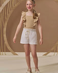 Conjunto de Blusa em Cotton e Shorts em Tecido Listrado Bordado 96665 Infanti Infantil Menina