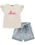 Conjunto de Blusa em Cotton e Shorts em Tricoline Neon Dots 86909 Infanti Infantil Menina
