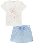 Conjunto de Blusa em Cotton e Shorts Saia em Canelado Liz 96274 Infanti Infantil Menina